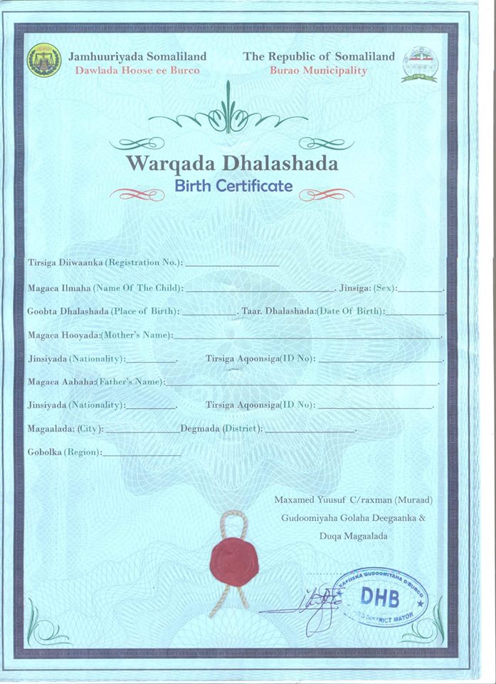 Somalia birth certificate Somaliland registration process in Hargeisa